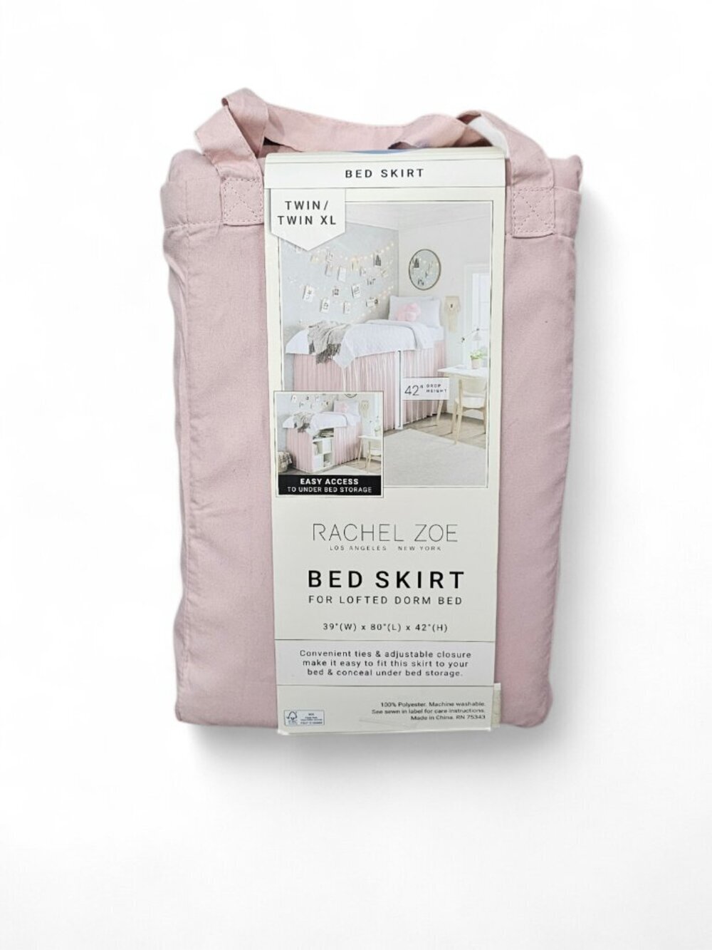 Rachel Zoe Bed Skirt Lofted Dorm Bed Twin XL Bedding New Pink 39" x 80" x 42"